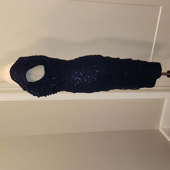 New Lauren by Ralph Lauren dress navy blue mesh overlay sequined cap sleeve 10 - Picture 7 of 11